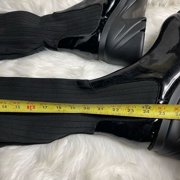 EGO Synthetic Black patent and knitted thigh high chunky platform boots SZ10.5 - Picture 7 of 10